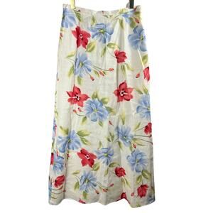 Harold’s Cream Linen Floral Midi Skirt Size 8 Made In USA